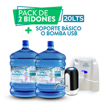 Cargar imagen en el visor de la galería, Pack 20 lts- 2 bidones de Agua + soporte o bomba