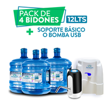 Cargar imagen en el visor de la galería, Pack 12 lts- 4 bidones de Agua + soporte o bomba