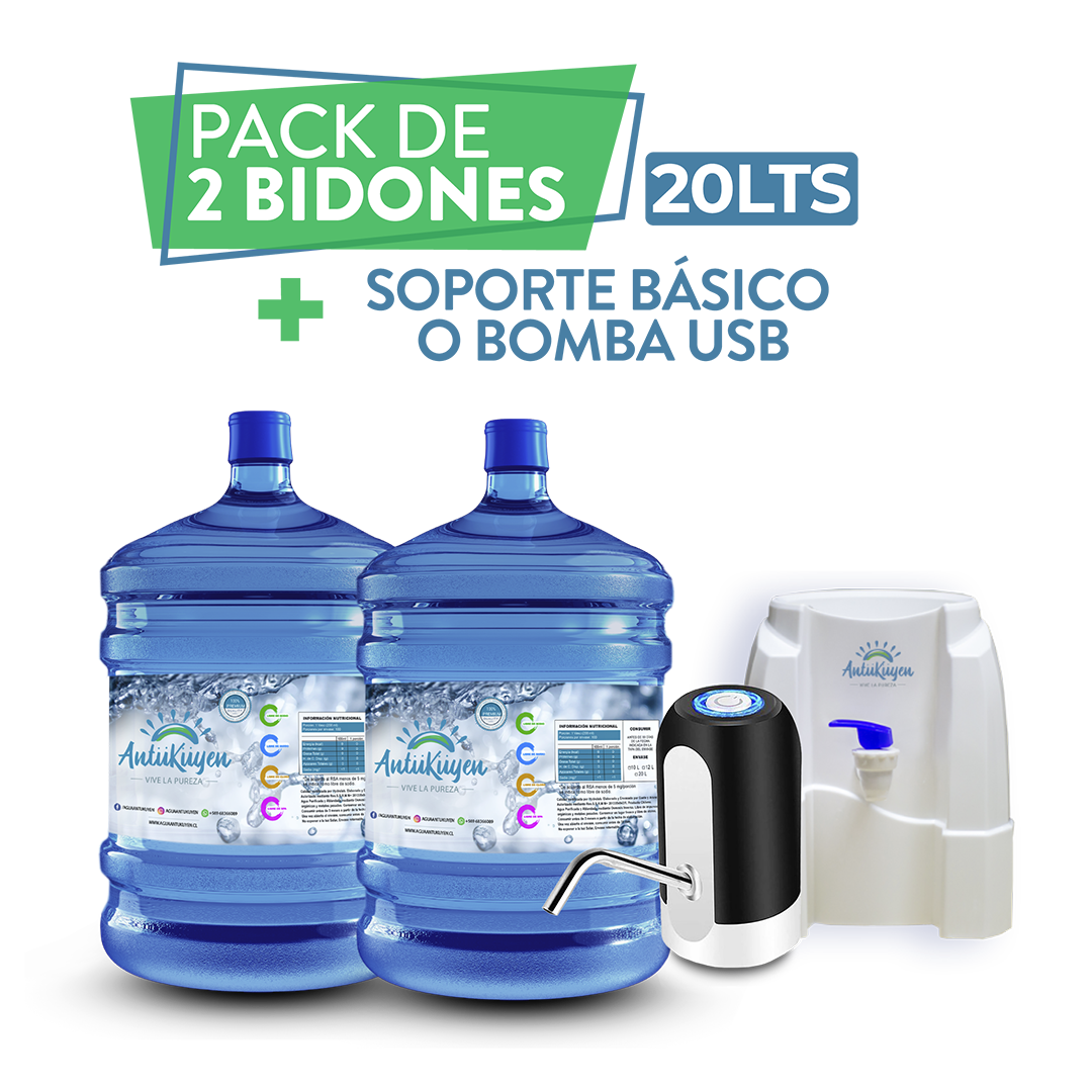 Pack 20 lts- 2 bidones de Agua + soporte o bomba