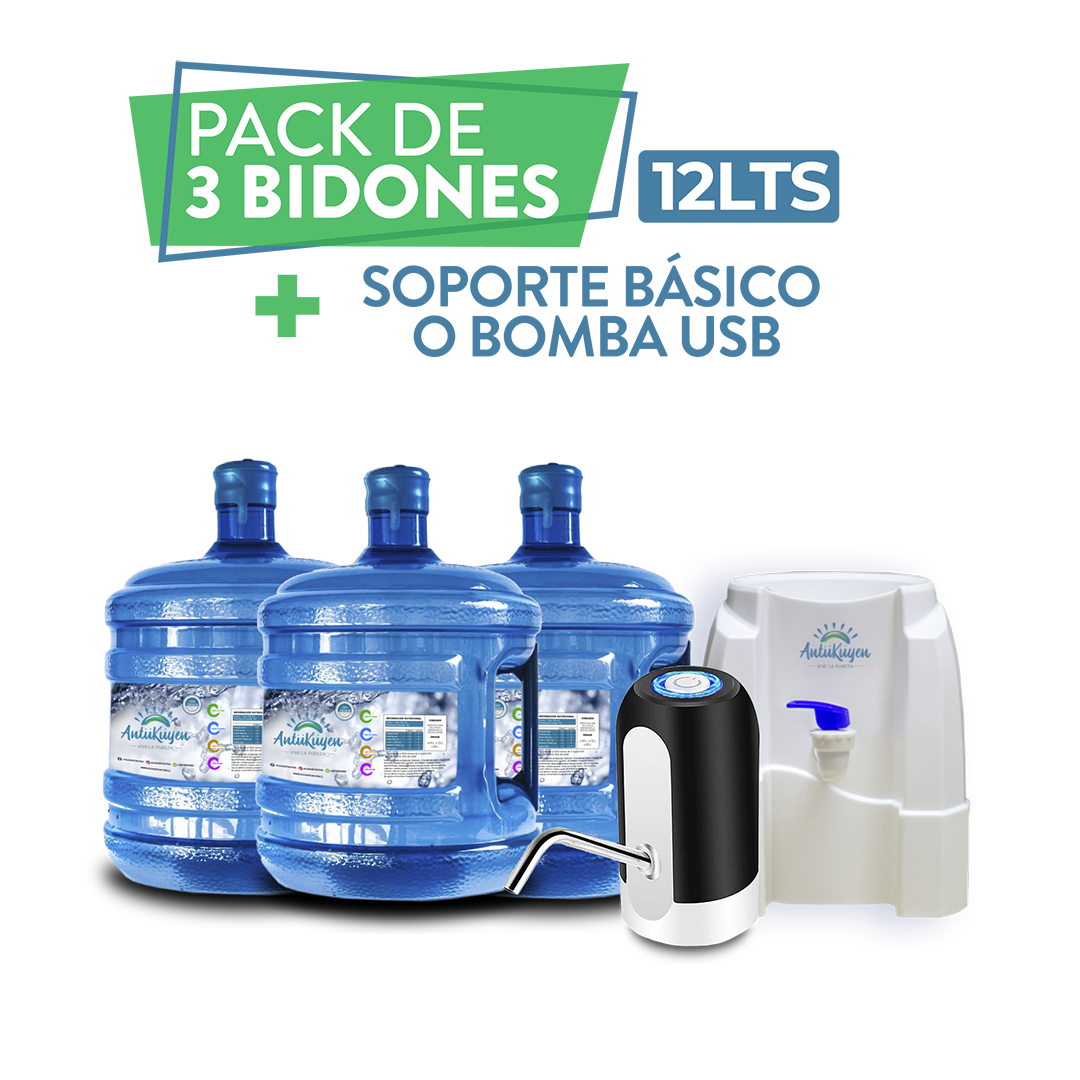 3 bidones de Agua + soporte o bomba