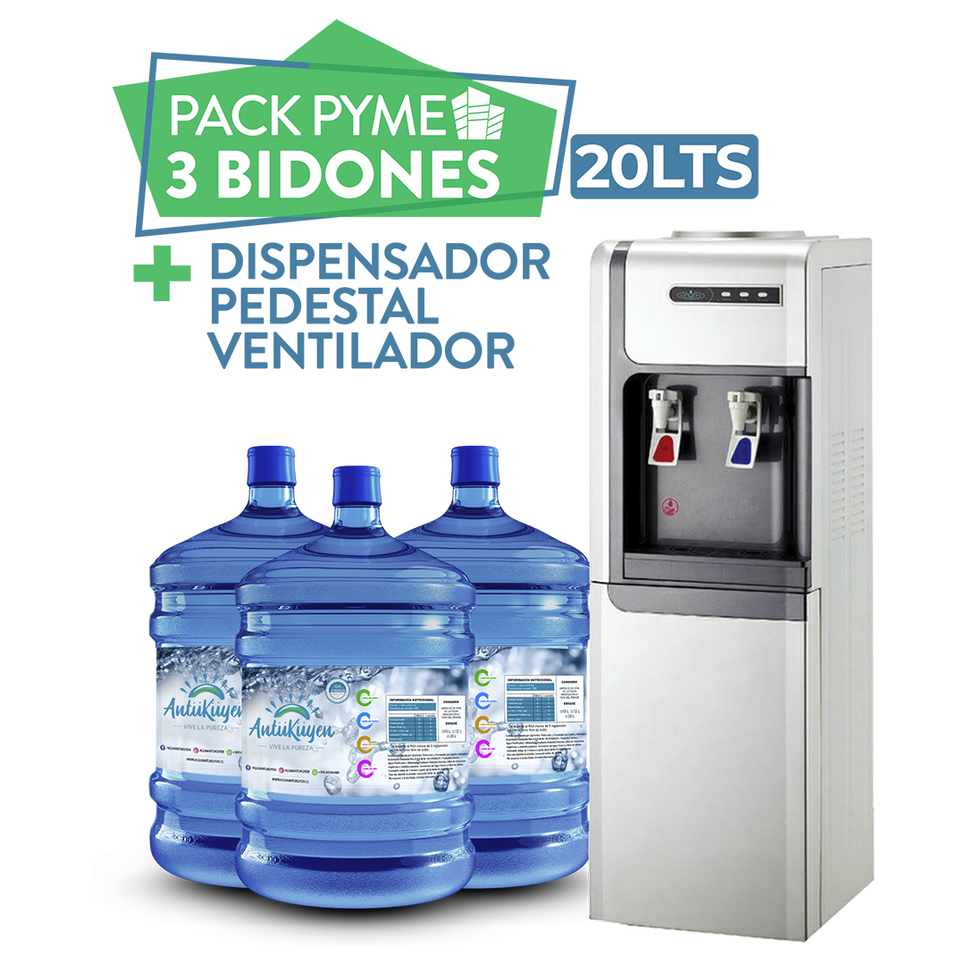Pack PYME 1- Plan mensual Dispensador Pedestal + 3 bidones 20lts