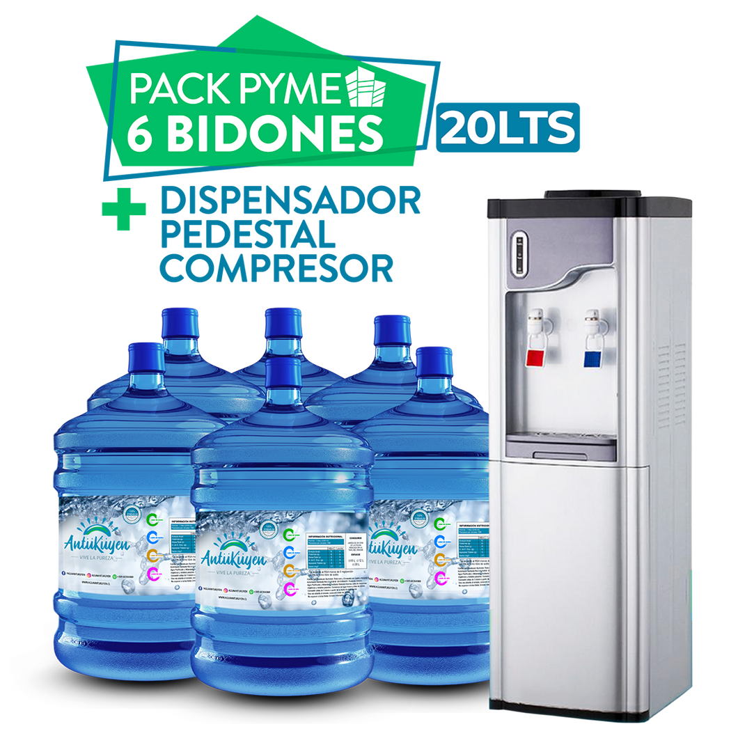 Pack PYME 2- Plan Mensual Dispensador Pedestal Compresor + 6 bidones 20lts